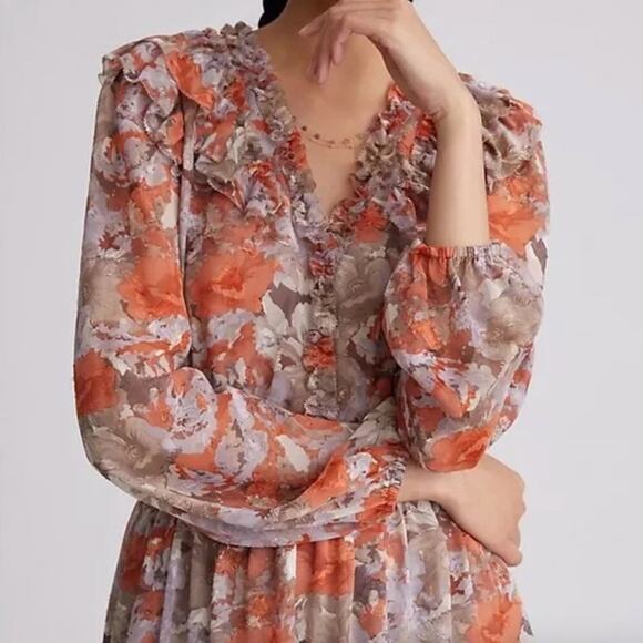 Anthropologie Current Air Ruffled Floral Mini Dress - Picture 2 of 10